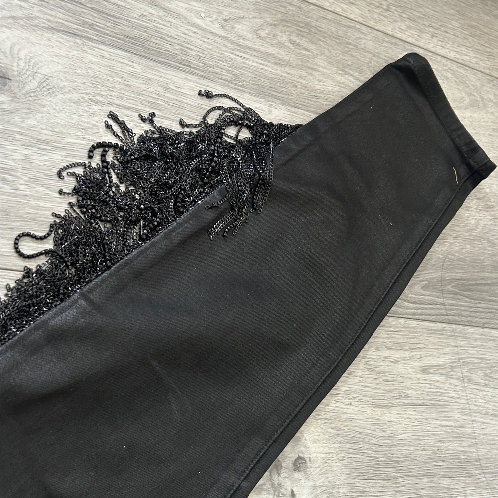 NWT J Brand x Halpern Maria High Rise Skinny Jeans Black Fringe Chain Sz 26 $398 - Picture 6 of 13